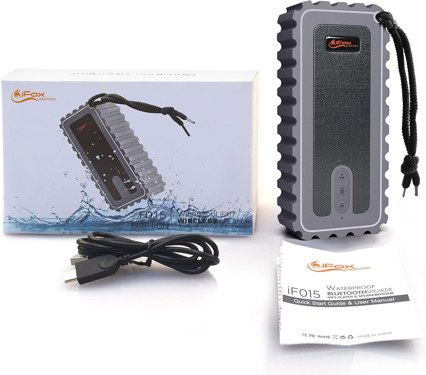 Waterproof Bluetooth Speaker with FM Radio– IP67 Rated Fully Submersible – Dust, Shock and Scratch Proof – 6W Power with 8 Hours Playtime – Outdoors Lifestyle (Grey)