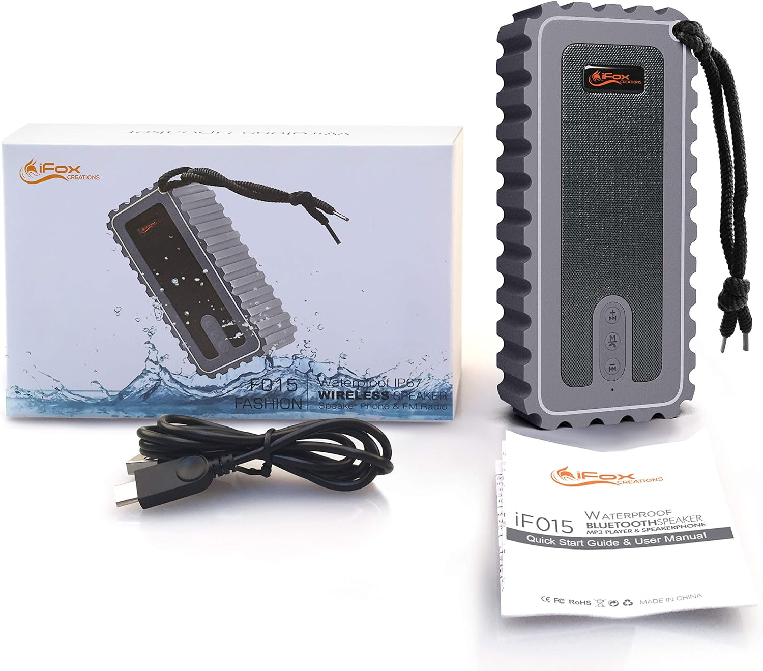 Waterproof Bluetooth Speaker with FM Radio– IP67 Rated Fully Submersible – Dust, Shock and Scratch Proof – 6W Power with 8 Hours Playtime – Outdoors Lifestyle (Grey)