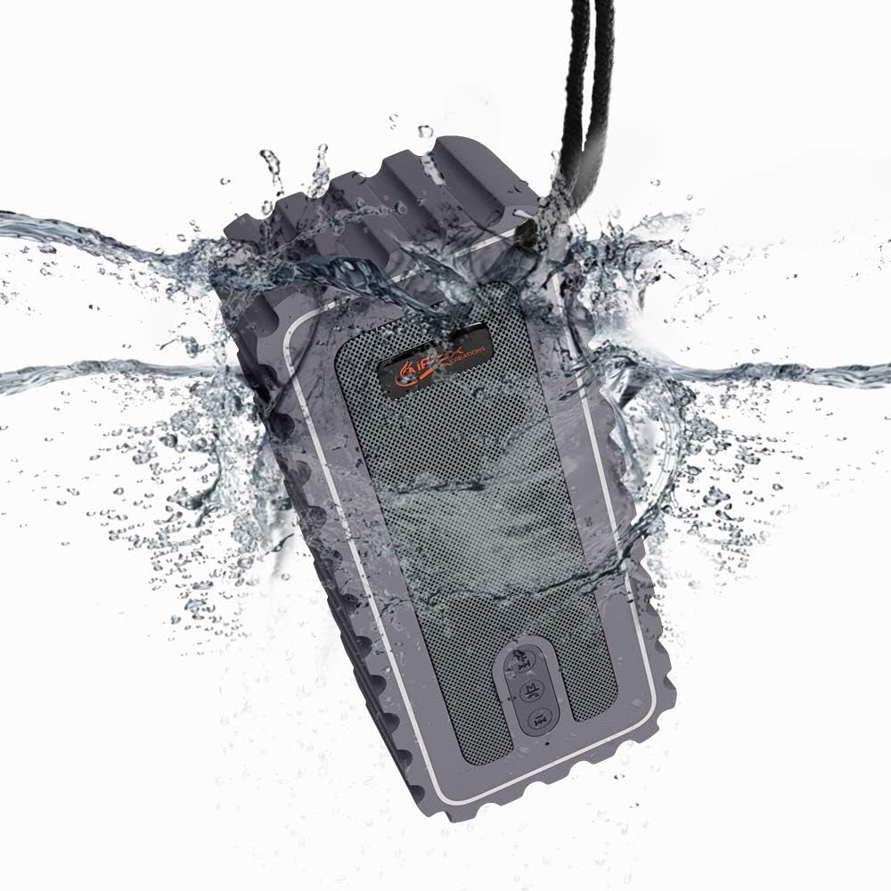 Waterproof Bluetooth Speaker with FM Radio– IP67 Rated Fully Submersible – Dust, Shock and Scratch Proof – 6W Power with 8 Hours Playtime – Outdoors Lifestyle (Grey)
