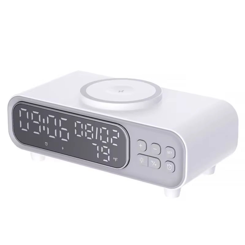 Time Alarm Clock Desk Bedroom LED Night Light Thermometer Earphone Phone Wireless Chargers Fast Charging Dock Station for Iphone