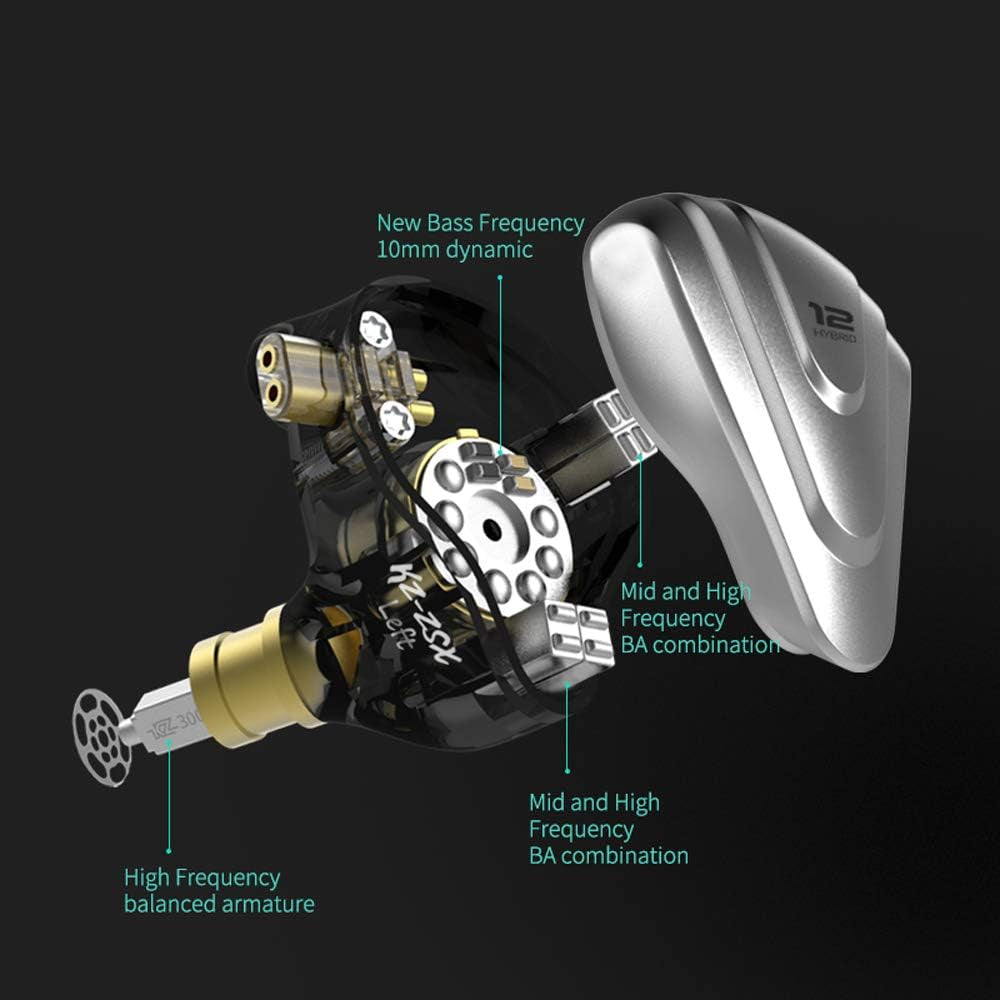 KZ ZSX 5BA+1DD 6 Driver Hybrid In-Ear Hifi Earphones with Zinc Alloy Faceplate, Recessed 2 Pin Detachable Cable for Audiophile Musician (Without Mic, Purple)